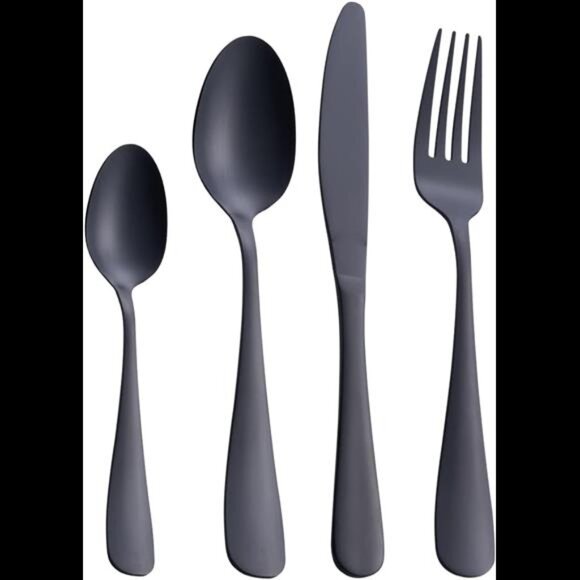 Matte Black Silverware Set,24-Piece StainlessSteel Satin Finish Flatware Cutlery - Picture 1 of 8